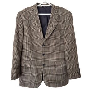 CEZAN La Collezione‎ Wool Two Button Blazer Plaid Beige Navy Blue Brown Size